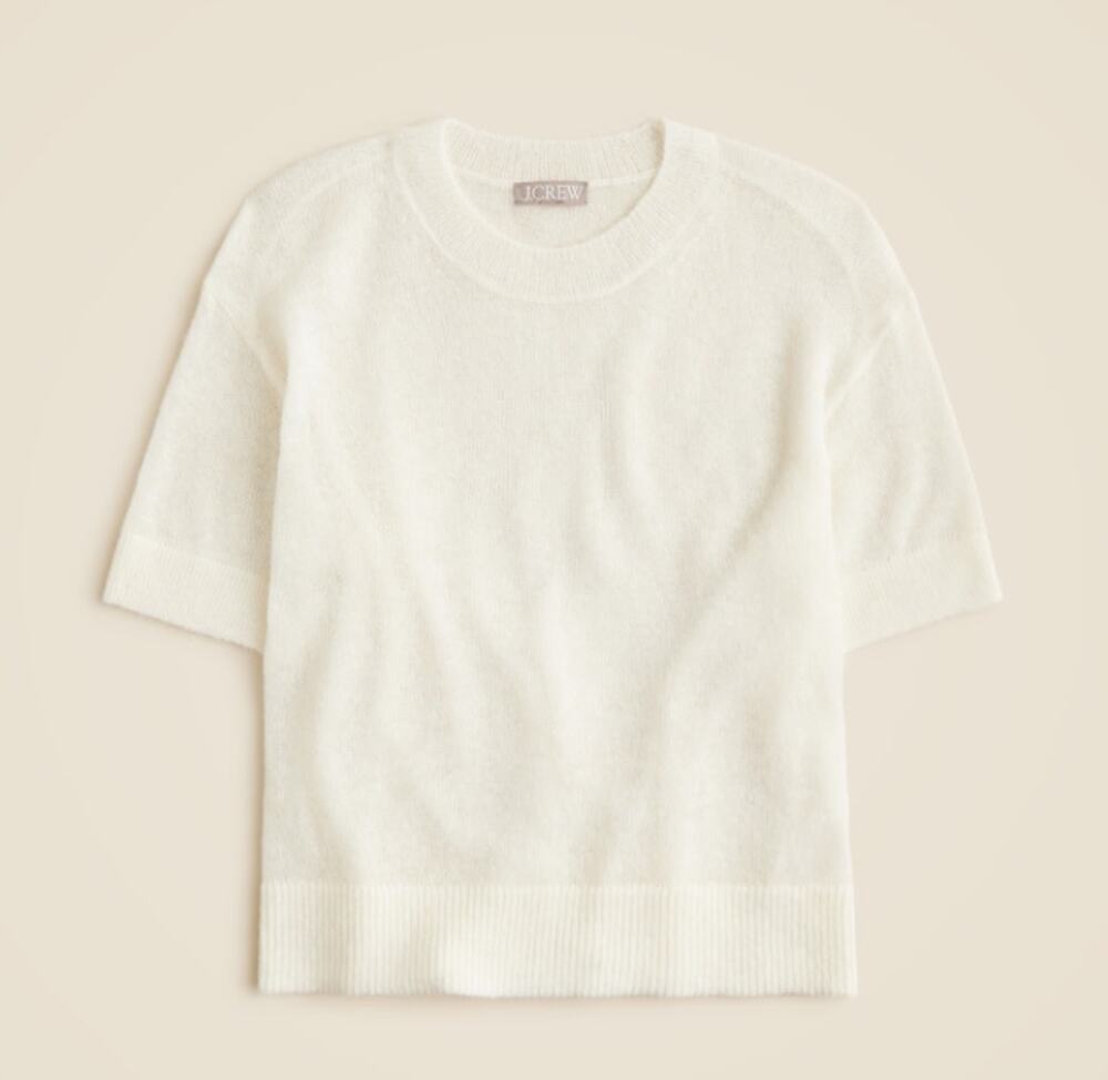 J.Crew Alpaca-Blend Oversized Sweater T-Shirt Womens XL Off White Short Sleeve